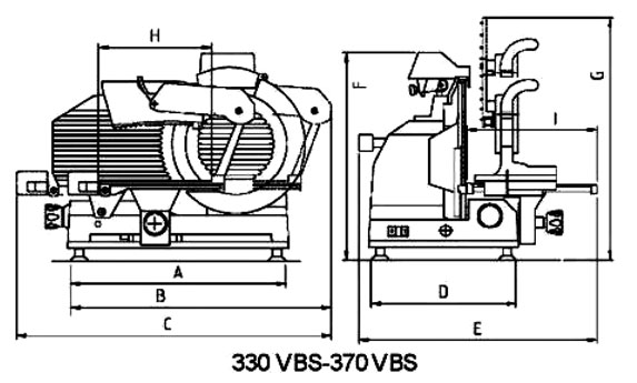 Aufschnittmaschine NOAW 330 VBS Abmessungen Skizze